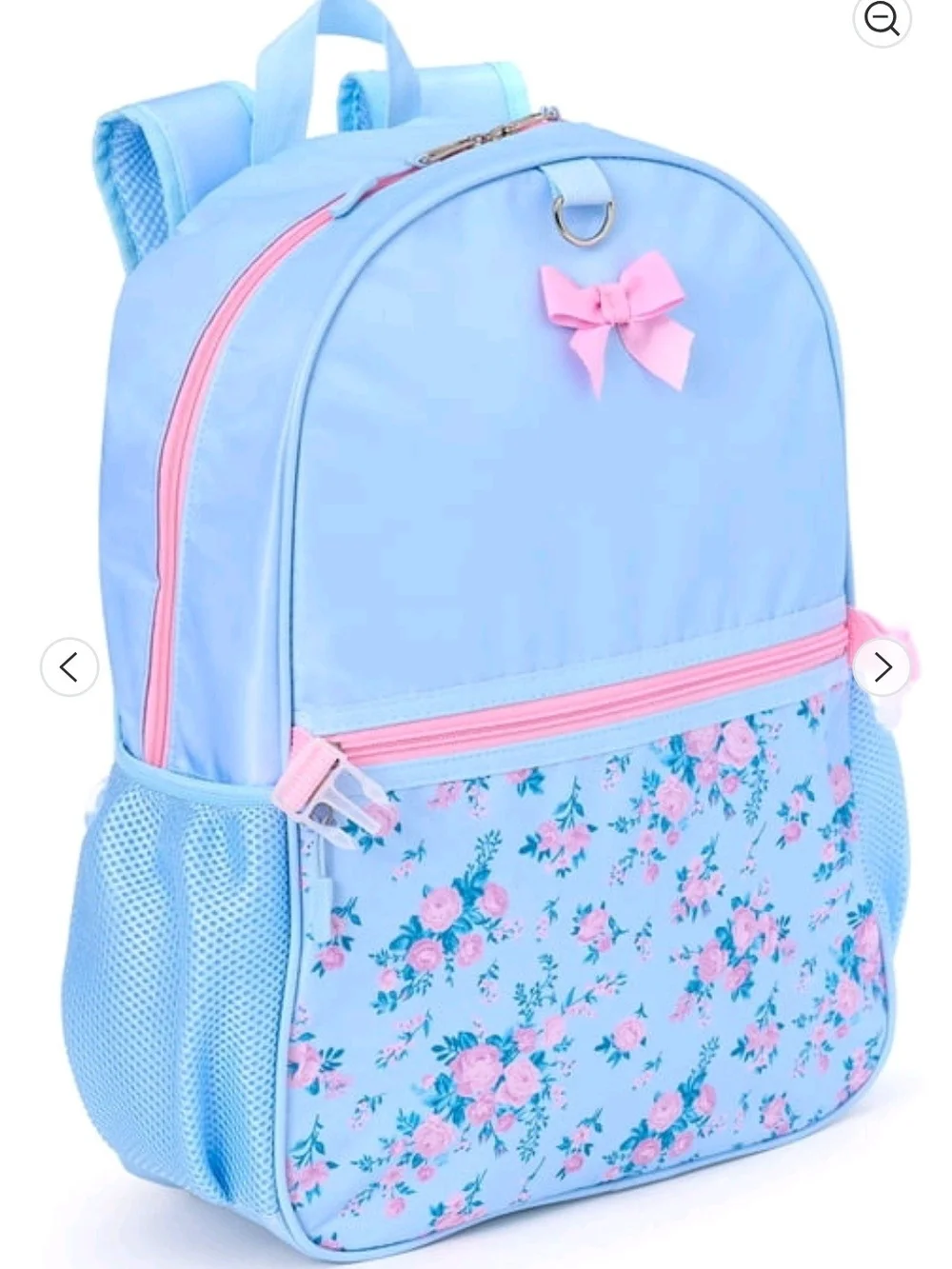 Kids Floral Bow Backpack - Light Blue with Pink Bows